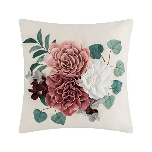 Jwh Handmade 3D Flower Pillow Cover Aesthetic Decorative Colorful Throw Pillow Floral Accent Pillow Case Cute Cushion For Couch Bed Living Room Bedroom Decor Euro Shams 18X18 Inch Beige Pink #TOP26