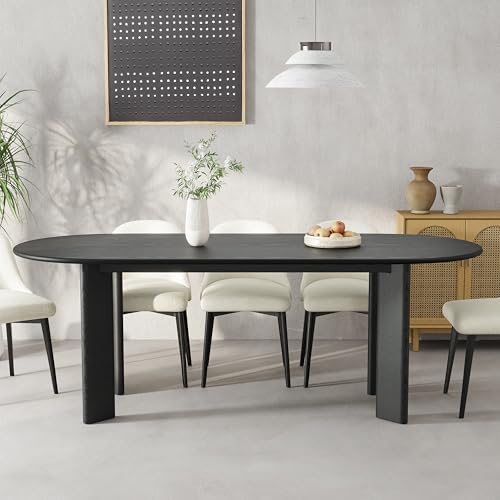 Image of Casaphoria 79 inch Farmhouse Dining Table for 6，Wood Oval Living Room Table, Modern Kitchen Table with Sturdy Base & Thickened Tabletop, Easy to Assembly & Clean, Black