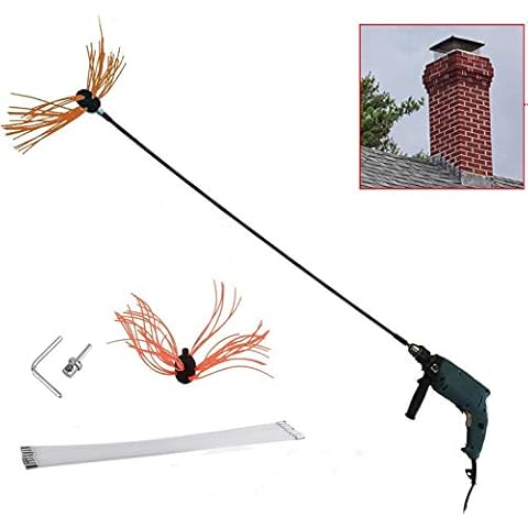 Professional Chimney Pipe Sweep Cleaning Sweeping Tool Kits Drill Powered Rotary Chimney Brush DIY Set with with Nylon Flexible Rods (8M) Cover