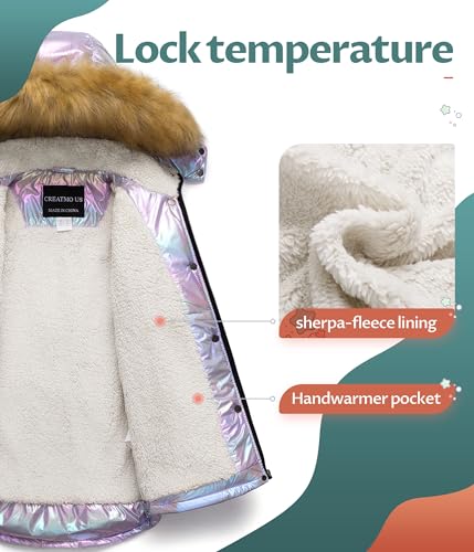 Image of CREATMO US Girl's Long Winter Warm Parka Sherpa Trimmed Collar Puffer Ski Jacket Coat