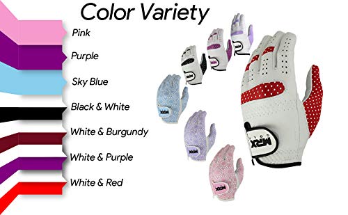Mrx Women Golf Glove Left Handed Golf Gloves Sweat Resistant Soft Cabretta Leather Regular Fit Women Golfer Glove | Stable Rain Grip Golf Glove Women Left Hand In | Winter Womens Golf Gloves Purple #TOP3