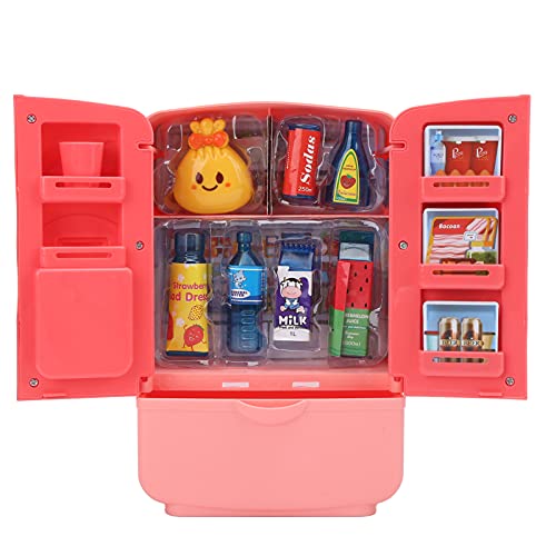 equlup Juguete de Nevera, simulación Inteligente refrigerador Doble Puerta Cocina Juguetes Conjunto niños Jugar casa Juguete con Accesorios completos Juego de imaginación para más de 3 (Rosa)