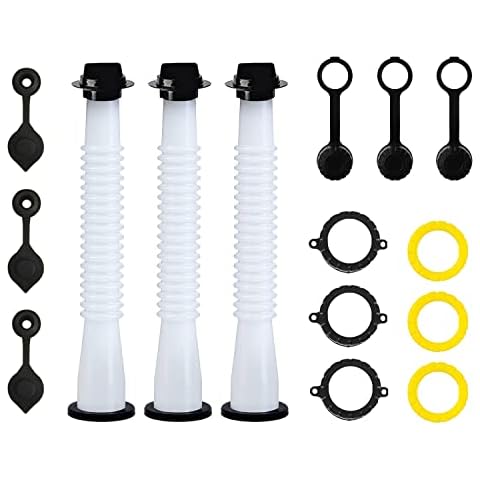 KP KOOL PRODUCTS Universal Gas Can Spout Replacement, Gas Can Nozzle with Gasket, Stopper, Collar Caps (Black and Yellow) & gas can vent caps, Pack of 3 Cover