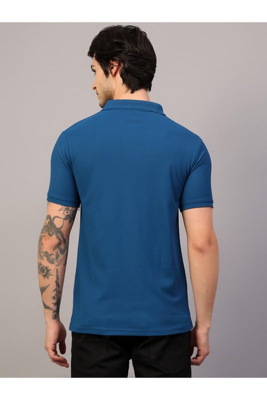 Image of Men's Poly Cotton-Matty Tshirt with Regular Fit Solid Pattern Half Sleeve Standard Length and Button Down Closure|Men's T-Shirts