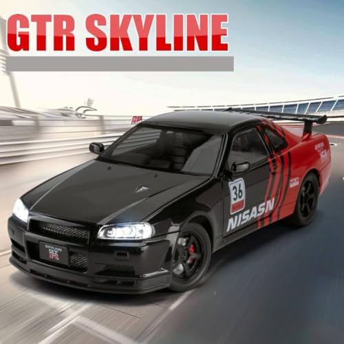 Image of 1.32 Scale Nissan GT-R R34 Diecast Car Model Toy with Pull Back Action, Openable Doors, Alloy Body & Detailing | Sports Toy for Kids & Collectors | Luxury Racing Car Gift