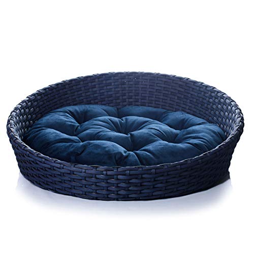 Cama Cachorro/Gato Pequeno/Médio Até 12kg 65Cm Artesanal Fibra Sintética Veludo Azul - BedFurPets