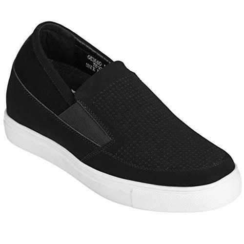 Image of CALTO Men's Invisible Height Increasing Elevator Shoes - Black Leather Slip-on Lightweight Casual Loafers - 3 Inches Taller - G63890 - Size 8.5 D(M) US