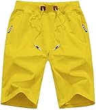 QPNGRP Mens Drawstring Stretch Shorts Zipper Pockets Elastic Waist Yellow 34