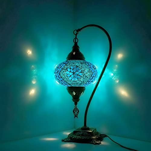 ENVA (20 Variations) Turkish Moroccan Mosaic Lamp Light - Turkish Lamp - Handmade Mosaic Swan Neck Table Desk Bedside Lamp- Free LED Bulb (3058)