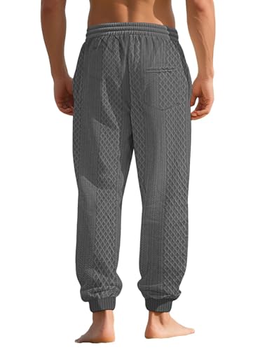 Mens Jacquard Relaxed Fit Pants – Elastic Waistband Drawstring Cuffed Joggers for Home, Outdoor, and Casual3