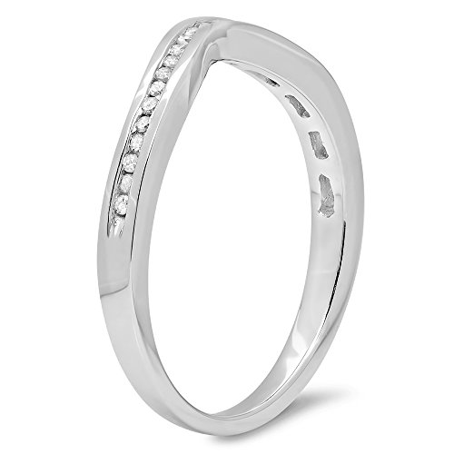 0.15 Cttw 14K Solid Gold Round Cut Diamond Womens Stackable Anniversary Wedding Contour Band Guard Ring2