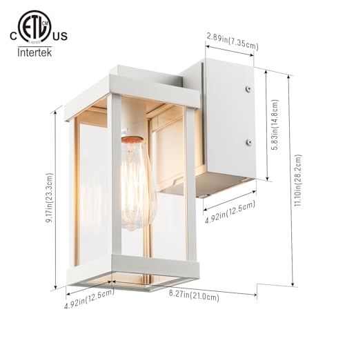 Image of mirrea 11 inch Classic Outdoor Wall Sconce with Built-in GFCI Outlet 1 Light in Rectangular Metal Frame and Clear Glass Shade Waterproof Porch Light Patio Light (Matte White)