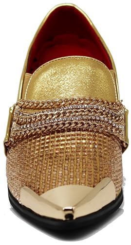 Image of Enzo Romeo Crisino Men Rhinestone Chrome Toe Suede Pointy Buckle Dress Loafer Slip On Shoes