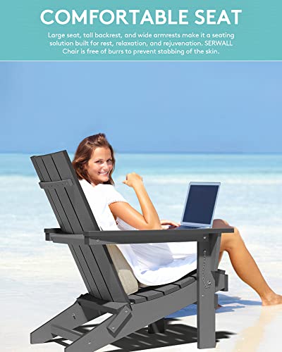 Serwall Modern Adirondack Chairs Plastic, Oversized Adirondack Chair Curved Back, Hips Adirondack Chairs Weather Resistant, Plastic Outdoor Chairs- Grey #TOP3