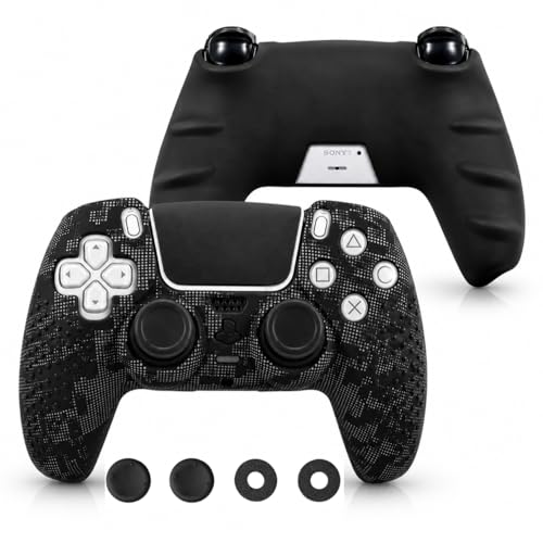 Image of Meyaar for PS5 Controller Cover Case, Anti-Slip Silicone Cover Skin Compatible with PS5 Dual Sense Controller with Thumb Grip Caps, Controller Sticker (Camo Black)
