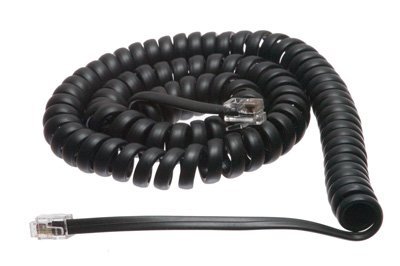 Flat Black Coiled Telephone Handset Cord - 12 Foot Standard Length - 4 Inch Flat Leader- Heavy Duty - Universal - Guaranteed for Life - Coiled Telephone Handset Cord 12 FT