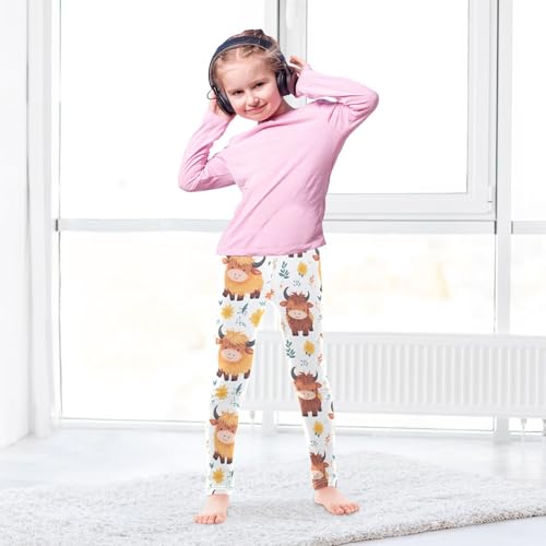 Highland Cow Girls Leggings,Workout Leggings for Girls Toddler Athletic Legging Size for 3-10T4