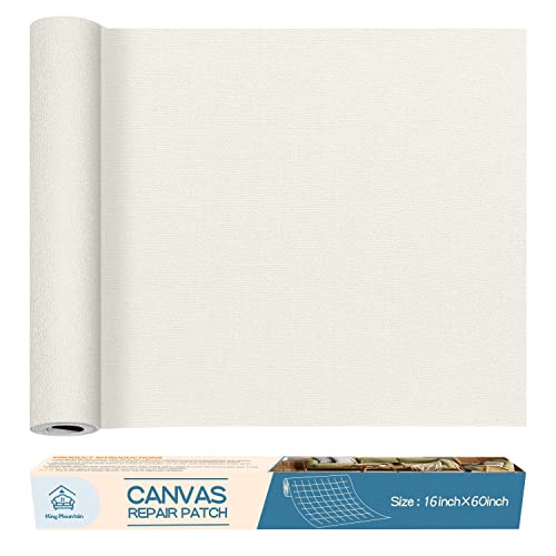 KING MOUNTAIN Canvas Repair Patch 16×60 Inch Self-Adhesive Waterproof Fabric Patch for Sofas, Tents, Furniture,Tote Bags, Car Seats (Off White)