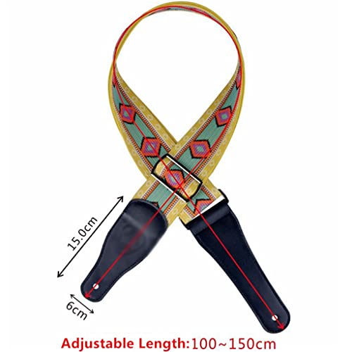 SKED Sangle de guitare folk guitare électrique acoustique universelle en cuir brodé (jaune, taille unique) - Les Beatles, Paul McCartney, John Lennon, RIngo Starr, George Harrison SKED Sangle de guitare folk guitare électrique acoustique universelle en cuir brodé (jaune, taille unique) – Image 4