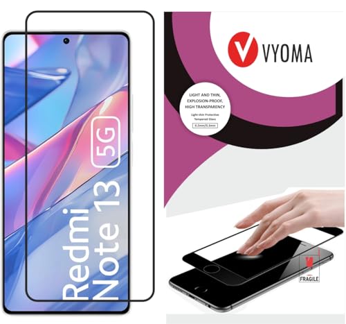 Image of VYOMA Military-Grade Gorilla Tempered Glass for Redmi Note 13 5G / Poco X6 Neo (Black) Edge to Edge Screen Protectors, High Clarity, 9H Hardness, Scratch Resistant, Military-Grade, Shatterproof, Screen Guard with Easy Installation Kit