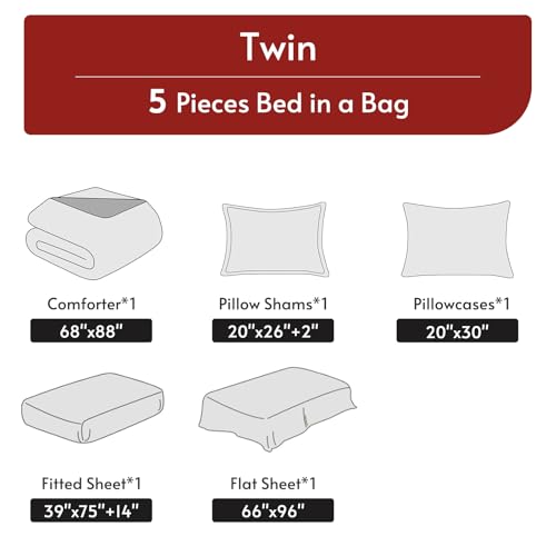 MUXHOMO Twin Comforter Set 5-Piece, Reversible Bed in a Bag, Red/Black - image 5