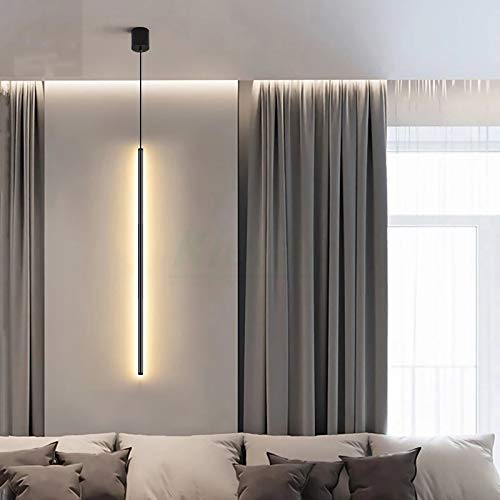 Led Linear Pendant Lighting,Long Distance Lamp Tube,3000K Black Minimalist Pendant Light for Bedroom Bedside TV Wall Decor Living Room (19.7