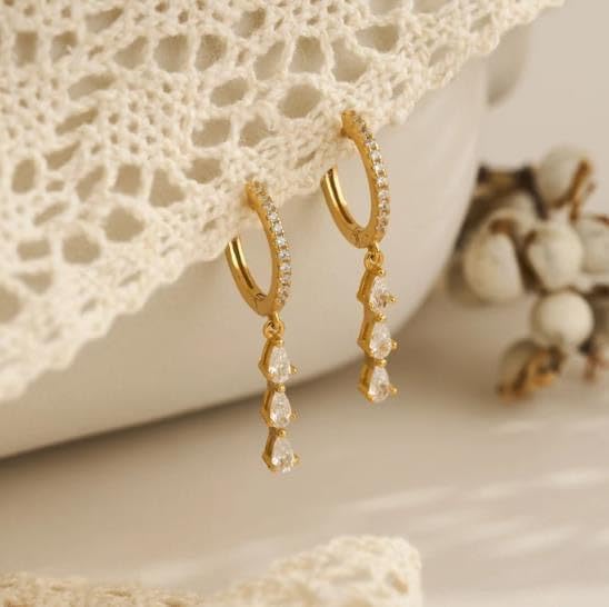 Gold Silver Dangle Rhinestone Crystal Drop Hoop Earrings for Women, Diamond Huggie Dangle Earrings for Wedding,Statement Earrings 14k Gold Plated Prom Fashion Long Dangling Jewelry Gift - Image 5