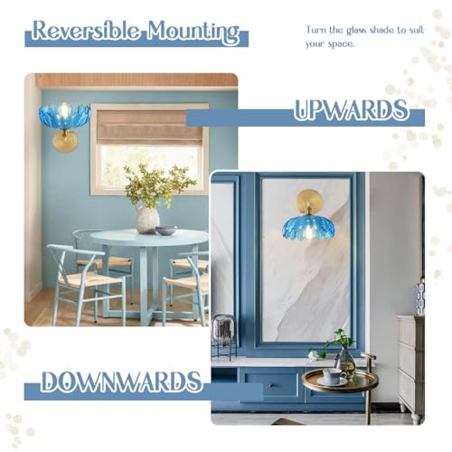 Image of Blue Wall Light Modern Sconces Flower Glass Shade Mid Century Sconce Vintage Bathroom Wall Lamp Black Gold Brass Sconces Fixture Brass Sconce Lighting for Over Mirror Farmhouse Bedroom
