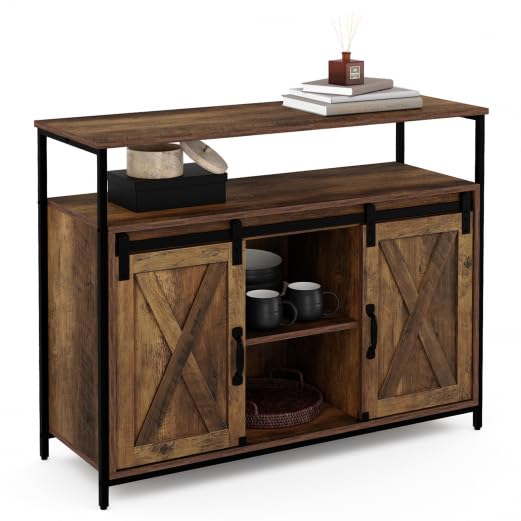 IDMarket - Aparador de 2 puertas granero corredizas 100 cm Montreal madera efecto envejecido, diseño industrial