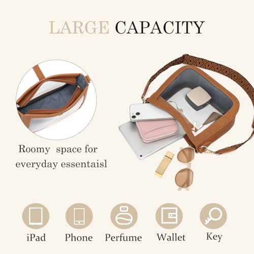 Image of LOXOMU Clear Crossbody Bags Stadium Approved, Clear Purses with Guitar Strap Clear bag for Stadium Events, Concerts