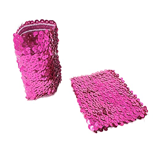Dark Pink Pair Of Womens Sequin Polyester Fancy Dress Wristbands 16 x 10cm Dark Pink Pair Of Womens Sequin Polyester Fancy Dress Wristbands 16 x 10cm