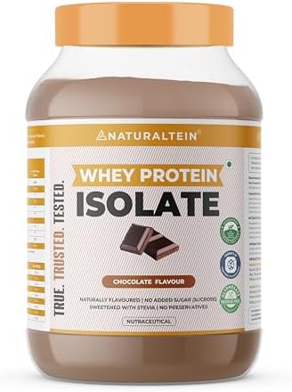 NATURALTEIN Natural Whey Protein Isolate Chocolate – 1 kg | 30 g Serving – 24 g Protein | Naturally Flavoured, Non-GMO | No Artificial Sweeteners | Smooth, Light & Easy to Digest