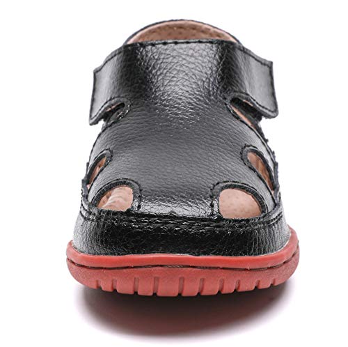 DADAWEN Boy's Girl's Leather Soft Closed Toe Outdoor Beach Summer Sport Sandals Water Shoes (Toddler/Little Kid/Big Kid) Black US Size 4 M Big Kid