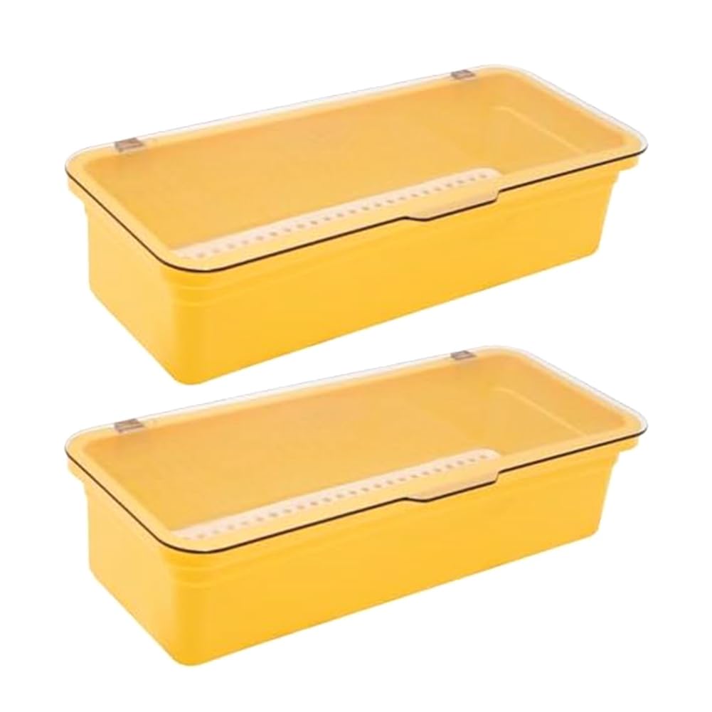 AMIUHOUN Cutlery Tray with Lid, Utensil Storage with Lid, Plastic Cutlery Tray, Cutlery Drawer Organiser, Utensil Storage Container