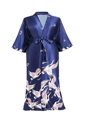 Bata de boda tipo kimono largo para mañanas relajadas de satén con estampado 4