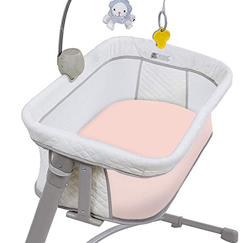 TILLYOU Jersey Knit Soft Bassinet Sheets, 32\'\'x16\'\' Flexible for Different Cradle and Bassinet Mattress, Super Soft Breathable Cozy Baby Cradle Sheet, Peachy Pink - Thumbnail 4
