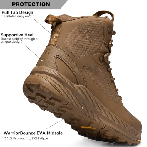 Image of Men's Lightweight Tactical Boots with Side Zipper, Slip Resistant Work Boots for Men, Sneaker-Like Comfort Military Combat Boots for 12-Hour Shifts, Police, EMS, Motorcycle (Black)