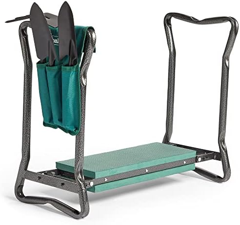 VonHaus Garden Kneeler Seat with Handles and Tool Set  Folding, Lightweight, Portable, 2 in 1 Design Kneeler and Chair  Soft Foam Kneeling Pad for Gardening, Removable Tool Pouch, Strong Steel Frame