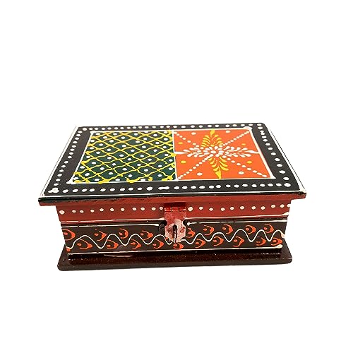 Image of Apka Mart The Online Shop Jewellery Box | Multi-Purpose Storage Box | Wooden Jewelry Box with Lock - For Dressing Table, Home & Table Decor, Oganization & Gifts - (6X4) Inch (Wood, Multicolor)