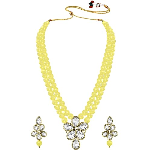 Image of Peora Crystal Faux Pearl Kundan Necklace & Jewellery Set Gift for Women