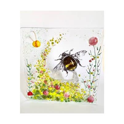 Bee tea light candle holder with pink murine flower elements