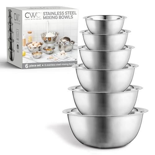 COOK WITH COLOR Stainless Steel Mixing Bowls Set - Nesting Bowls, 6 Pieces, Silver