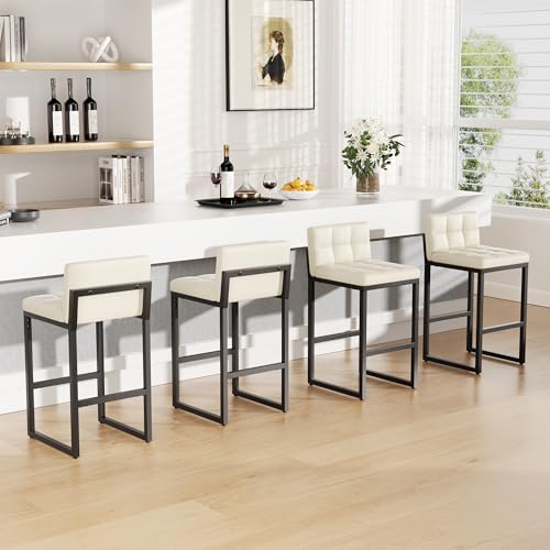 Image of Bar Stools Set of 5, Modern Counter Height Bar Stools with Back,24 inch Beige