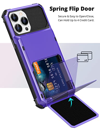 Titacute For Iphone 13 Pro Max Case Wallet 5 Credit Card Holder Flip Cover Design Id Slot Back Pocket Dual Layer Anti-Scratch Hard Shell Armor Protective Bumper For Iphone 13 Pro Max 6.7 Inch Purple #TOP1