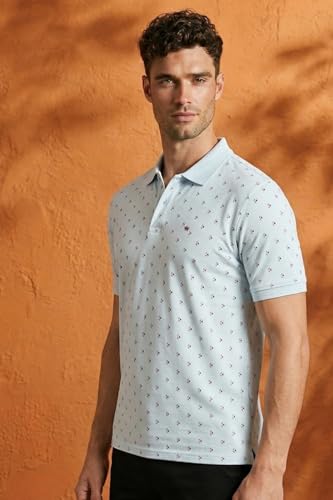 Image of Louis Philippe Men's Regular Fit Light Weight & Breathable Classic Sophisticated Texture Print Half Sleeve Cotton Polo Tshirt
