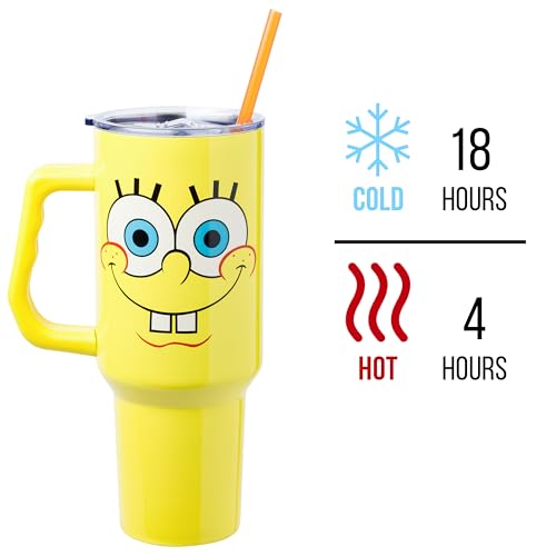 Image of Silver Buffalo SpongeBob SquarePants Stainless Steel Tumbler with Handle, Fits in Standard Cup Holder, 40 Ounces (Pack of 12)
