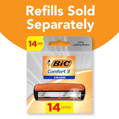 BIC Comfort 3 Men's Refillable 3 Blade Razors, Black Handle with Pivoting Head, 12-Pack - Image 4