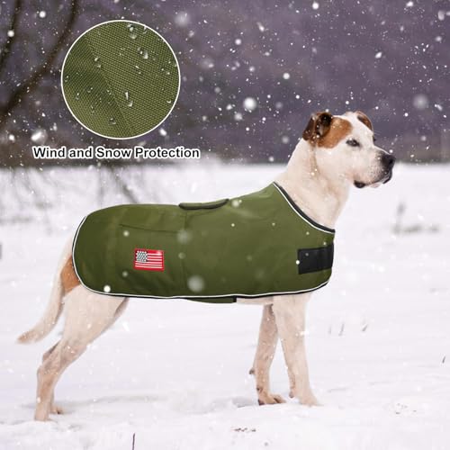 Image of BEAUTYZOO Dog Winter Coat for X-Large Dogs, Waterproof Canvas Jackets | Warm Fleece Great Dane Sweater, Reflective Cold Weather Coats, Windproof Blanket Clothes for Female Male Doggie, Green XL