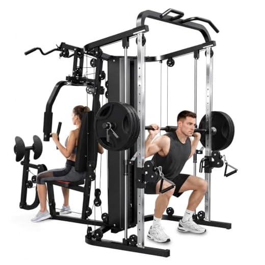 SunHome Multifunction Home Gym System Workout Station,Smith Machine with 138LB Weight Stack, Leg Press, LAT Station for Full Body Training
