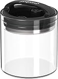 Best PREMIUM Airtight Storage Container for Coffee Beans, Tea and Dry Goods - EVAK - Innovation that Works by Prepara, Glass and Stainless, Compact Soft Touch Black Handle, Small